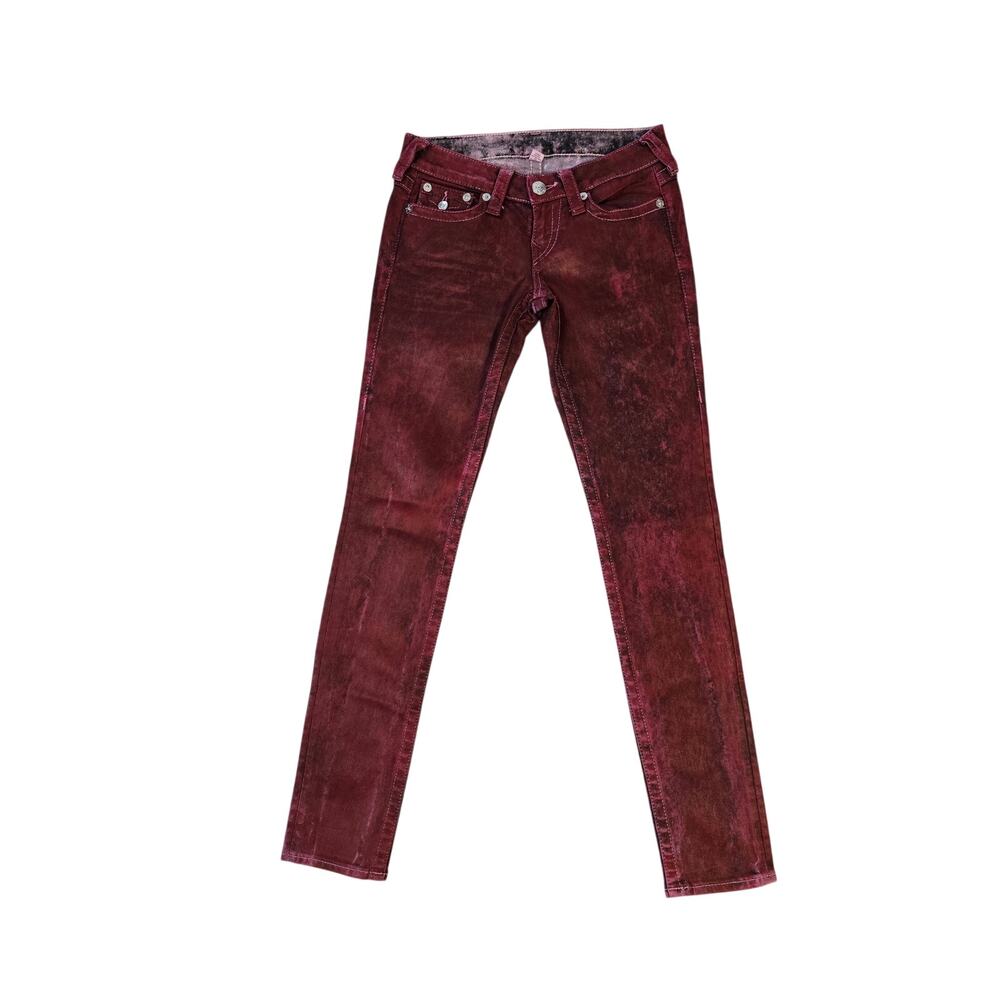 True Religion Women’s Jeans Size 26 Burgundy Acid Wash Skinny Flap Pocket Y2K
